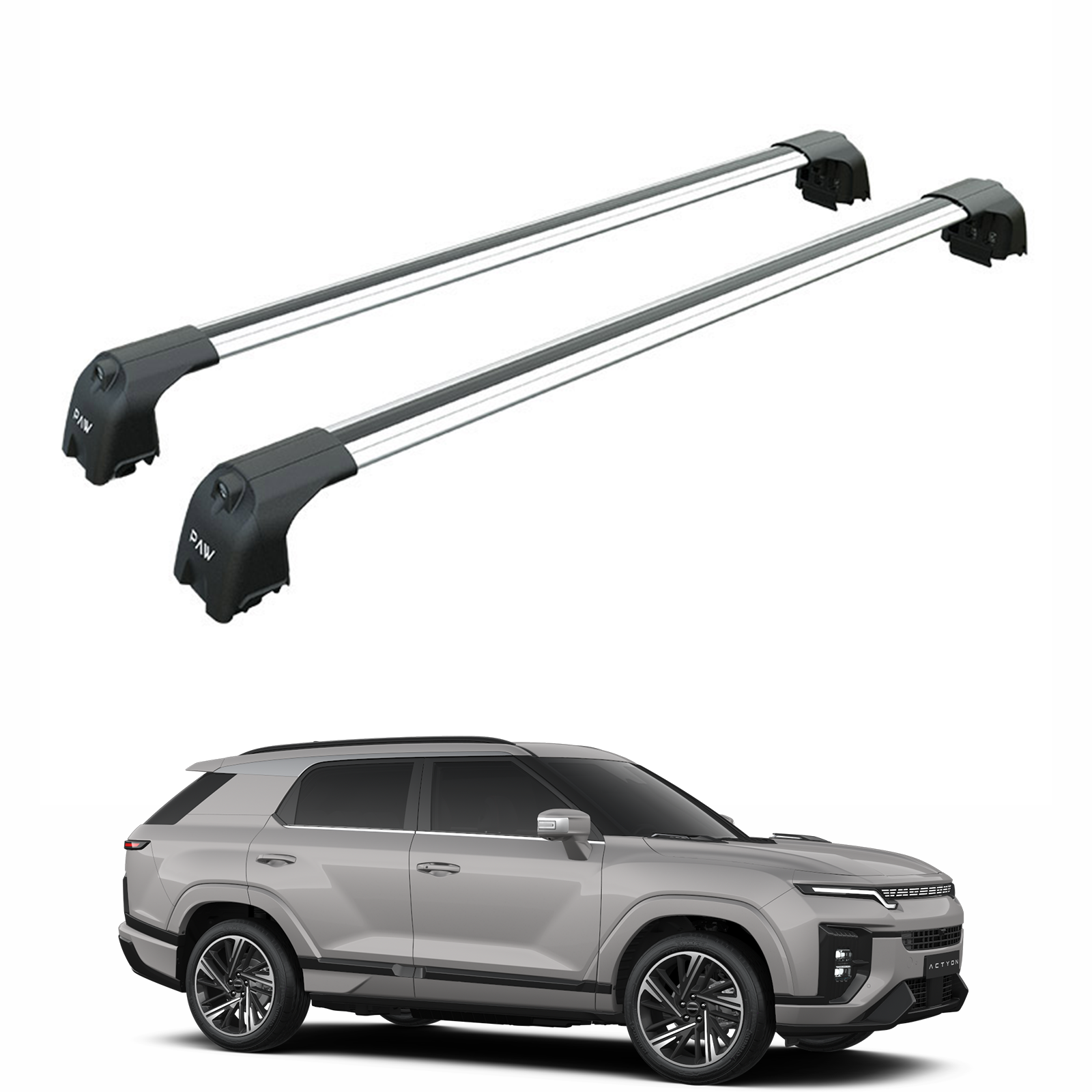 For KGM Actyon 2025-2026 Roof Rack System, Aluminium Cross Bar, Flush Rail, Silver For KGM Actyon 2025-2026 Roof Rack System, Aluminium Cross Bar, Flush Rail, Silver
